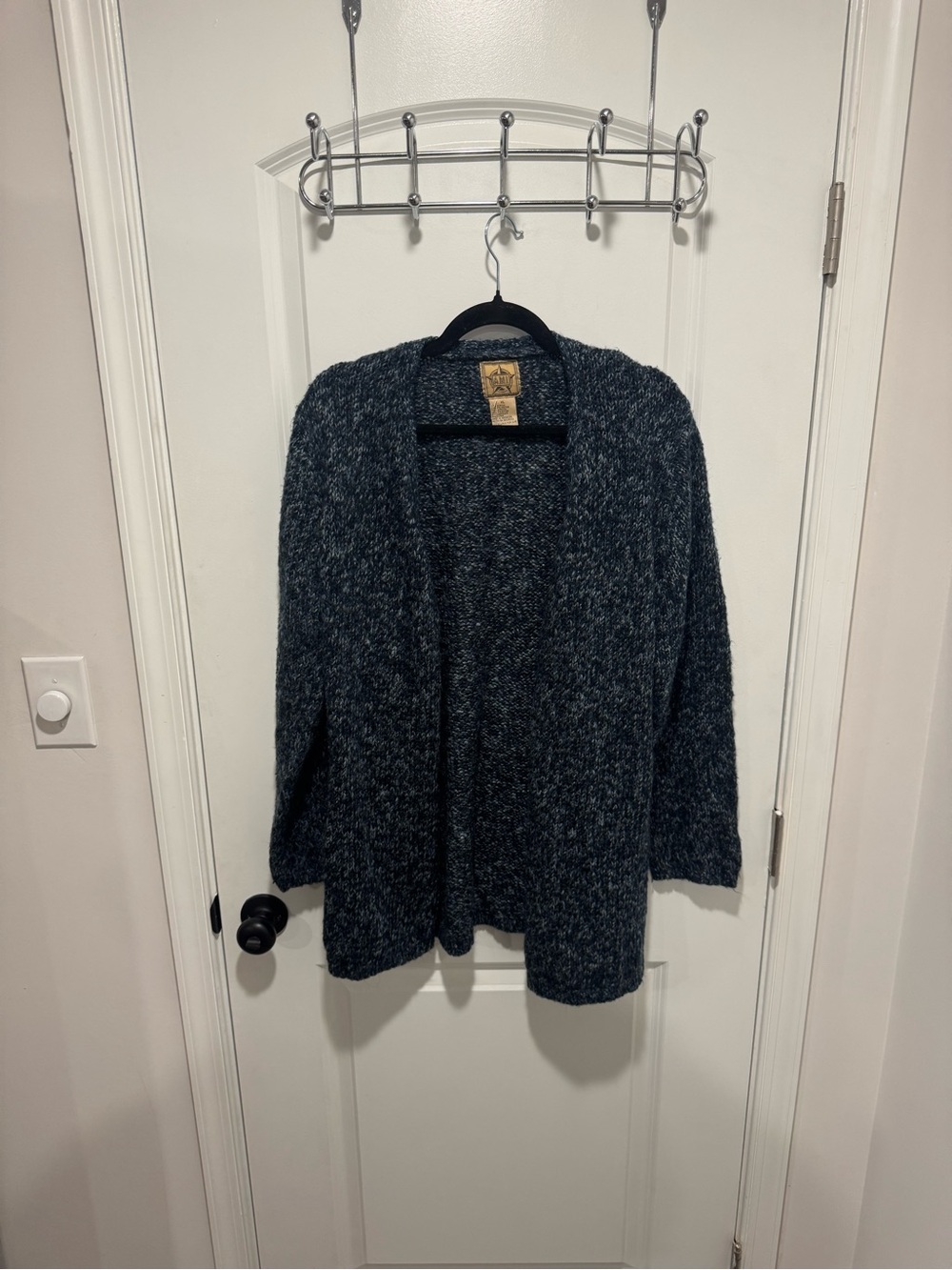 Ami Open-Front Chunky Knit Cardigan - Dark Gray/Black/blue Mix